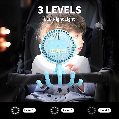 Miniatura 32 de AMACOOL Ventilador de cochecito flexible con 3 velocidades y ventiladores personales giratorios de mano para asiento de automóvil, cuna, bicicleta,