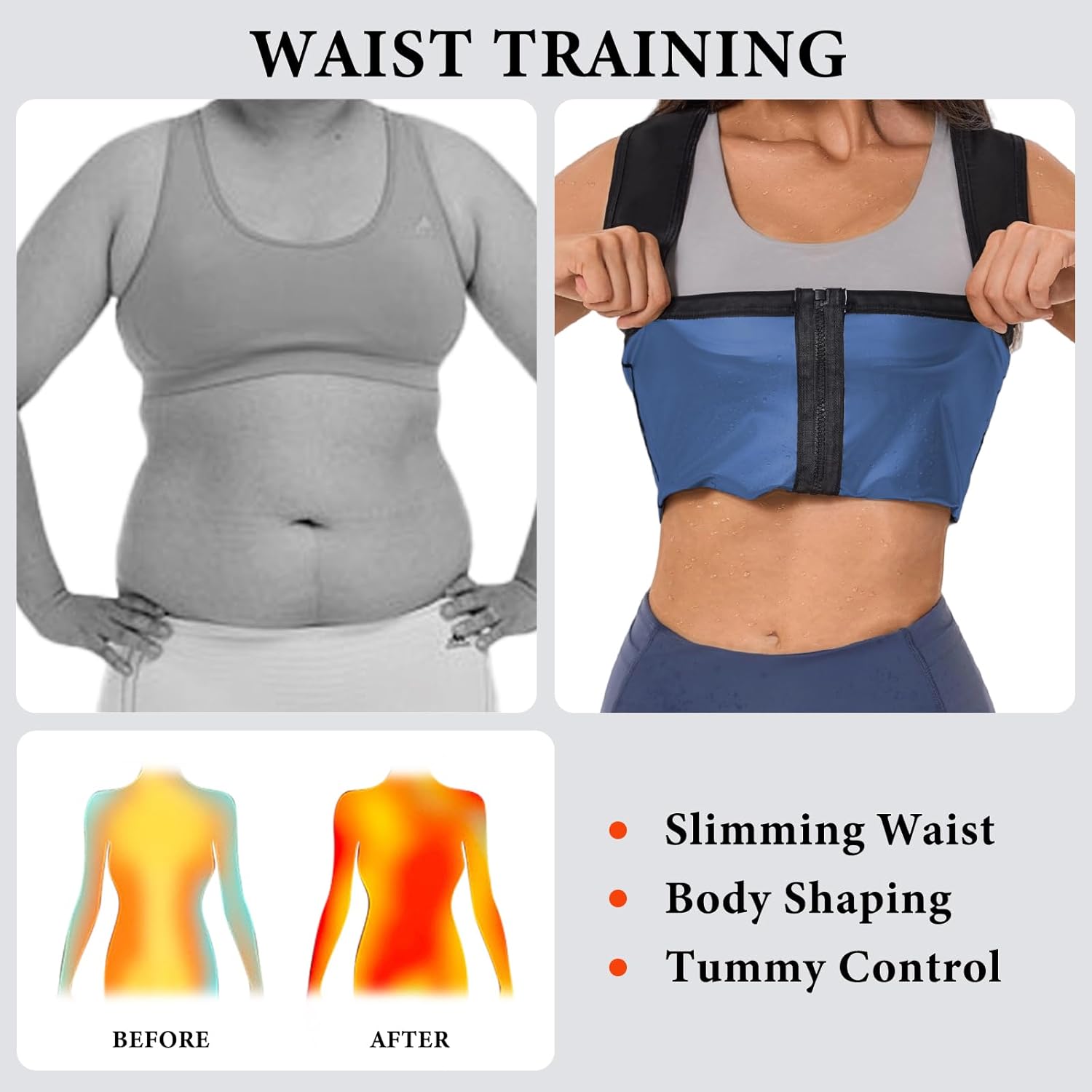 Sauna Suit for Women Weight Loss Sweat Vest Waist Trainer Workout Sleeveless Compression Tank Top Shaper with Zipper - Image 6