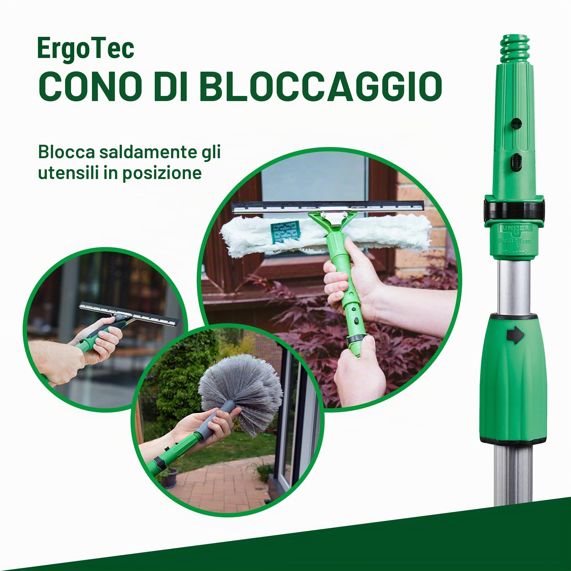 Unger OptiLoc asta telescopica 1,25 cm (compatibile con gli attrezzi per la pulizia delle finestre, impugnatura ergonomica, punta antiscivolo, chiusura a due componenti) EZ120