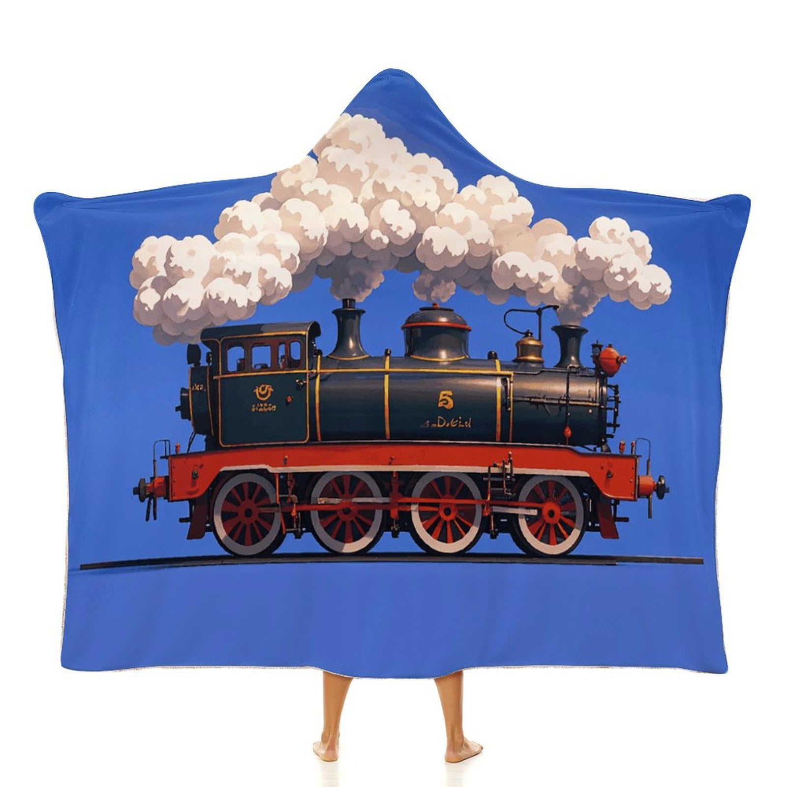 Couverture à capuche originale train et nuages : idée cadeau d'hiver homme et femme