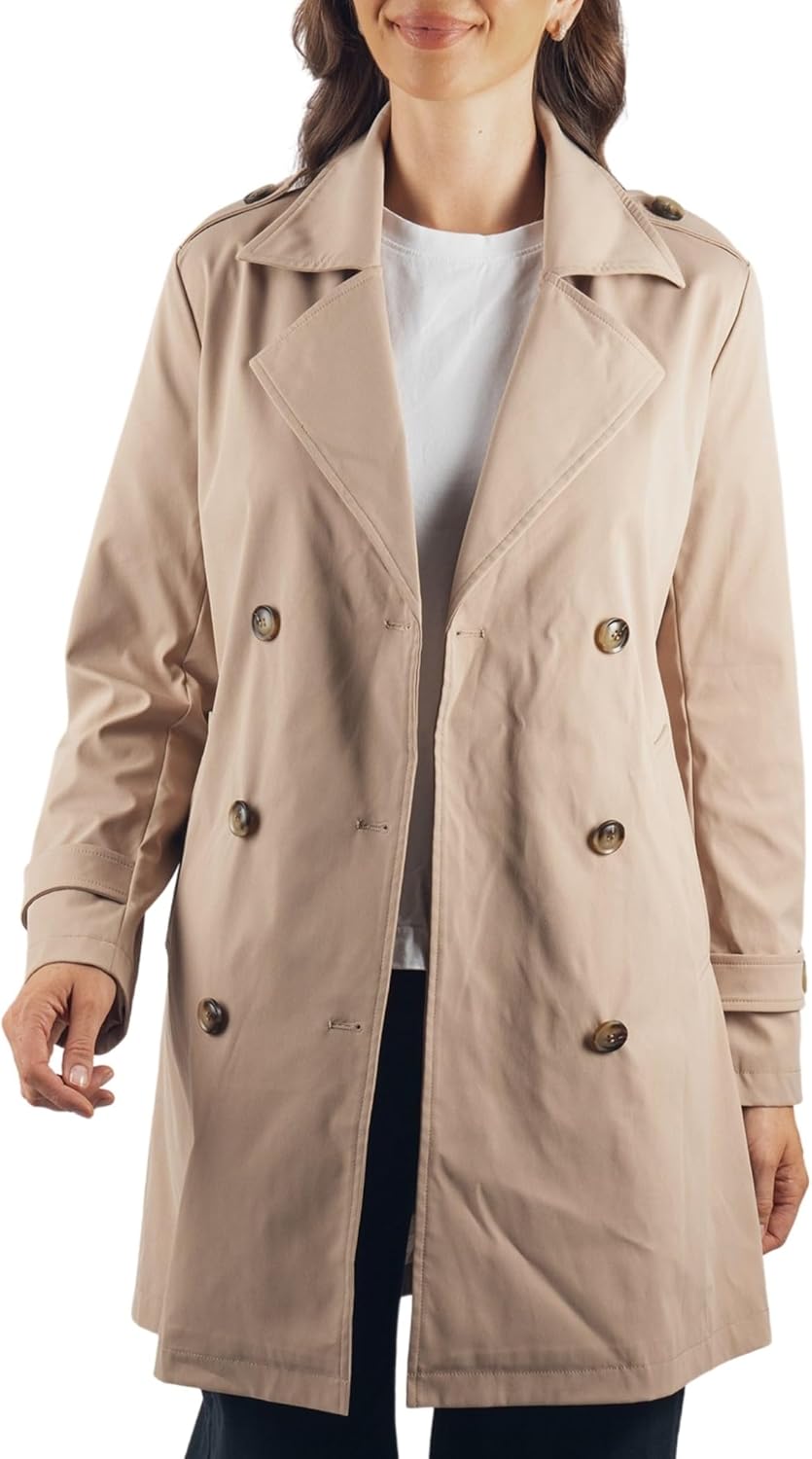 Alpine Swiss Siena Womens Rain Jacket Waterproof Trench Coat Lightweight Raincoat Double Breasted Long Peacoat Overcoat - Image 9