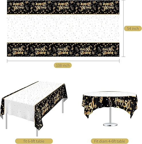 Miniatura 9 de Ruisita Paquete de 2 manteles rectangulares de color negro y dorado para fiestas de cumpleaños 21, manteles de fiesta de cumpleaños en interiores o