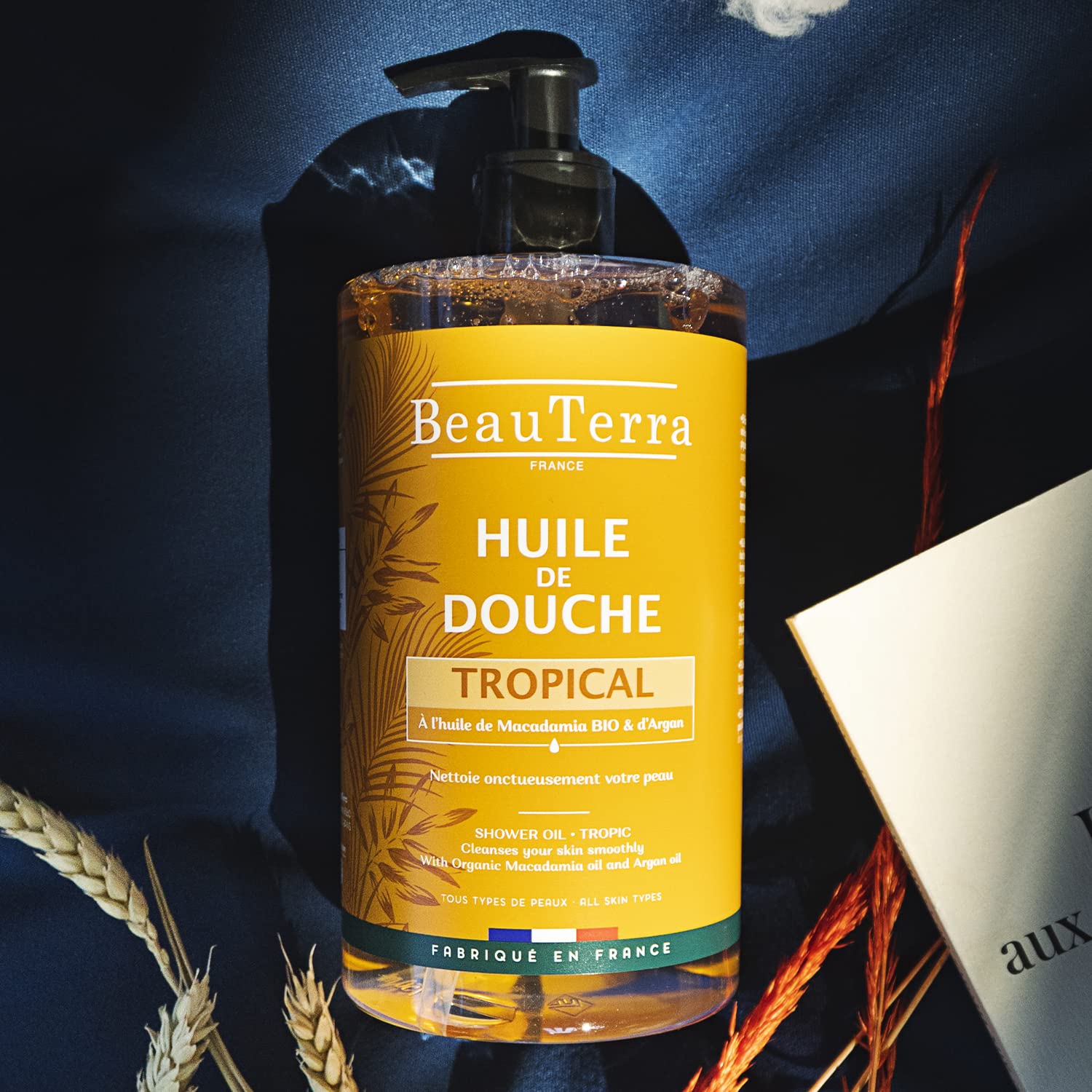 BeauTerra - Huile de Douche, 750 ml - Tropical - Sans Savon - à l'Huile d'Argan et Macadamia Bio - Hydrate et Rajeunit - Fabriqué en France (Lot de 2)
