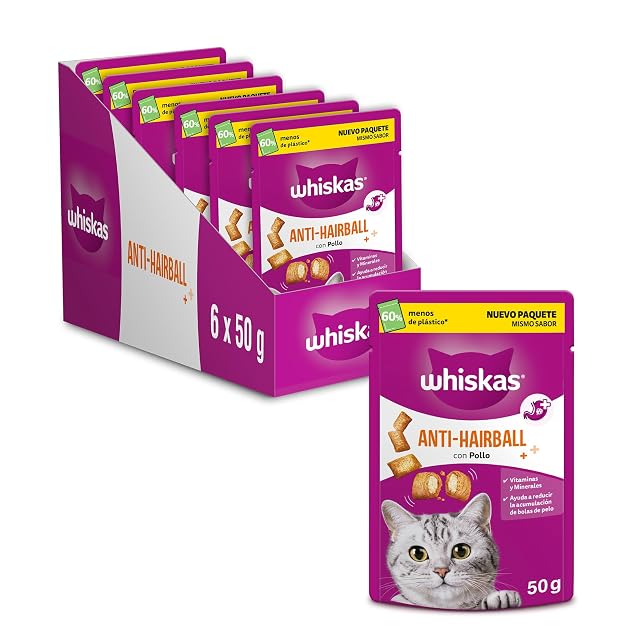 whiskas Snacks Anti-Hairball para Gatos, 50g (Pack de 6)
