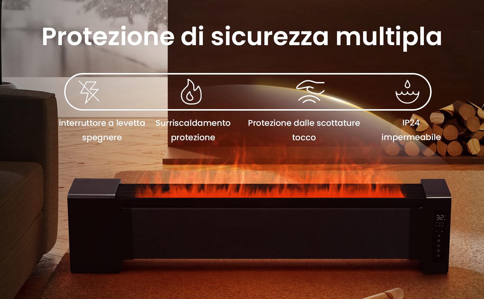 AIRMATE Camino Elettrico 113cm, Stufa Elettrica und Luftbefeuchter 2 in 1 con Telecomando, 2000W Camino Elettrico Silenzioso con Pannello LED Timer 24h ECO Riscaldamento Rapido Effetto Fiamma 3D