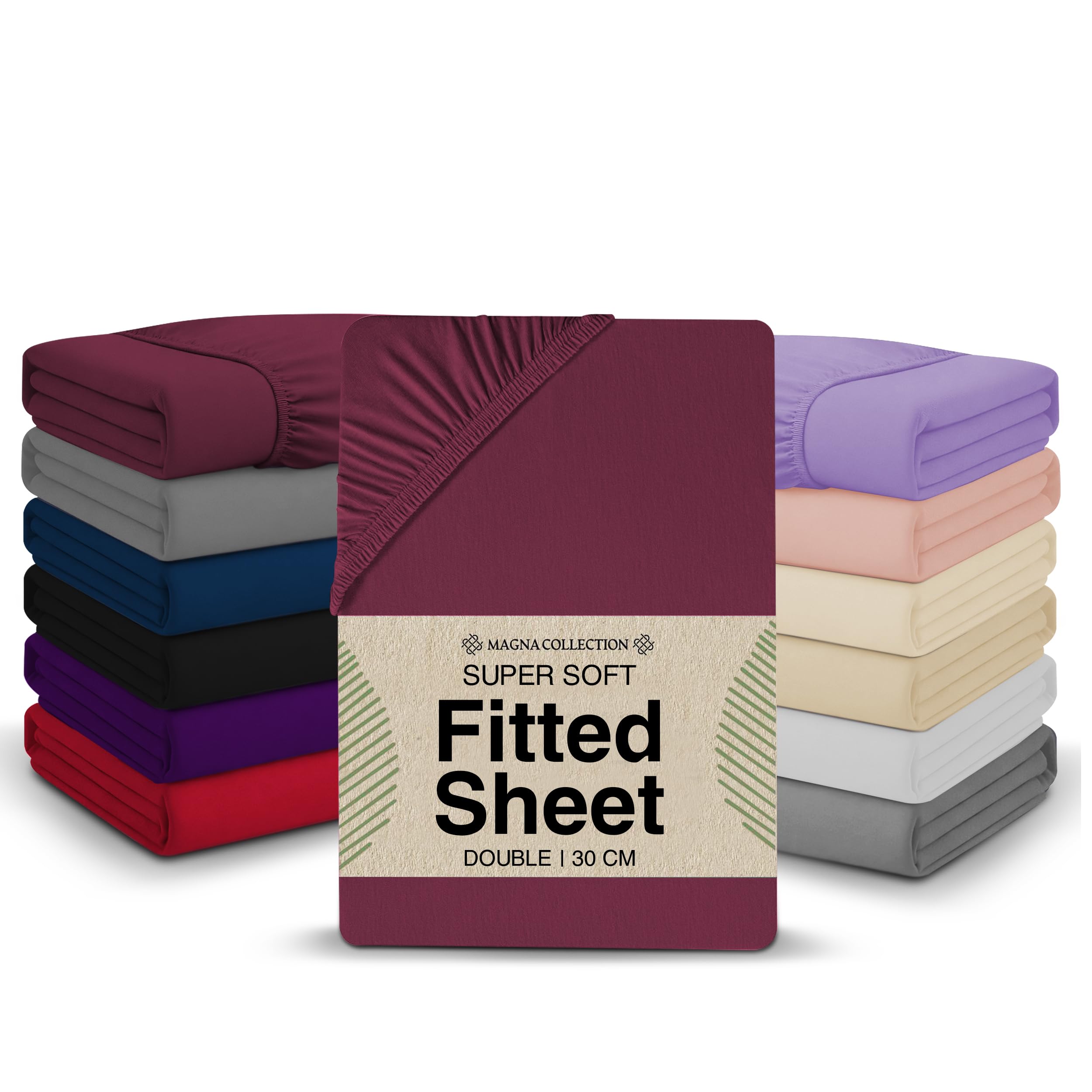 Magna Collection Burgundy Double Fitted Sheet - 135 X 190 Cm With 30Cm Deep Pocket, Soft Brushed Microfibre, Wrinkle-Free, Easy Care, Fade & Shrink Resistant By (, Double)