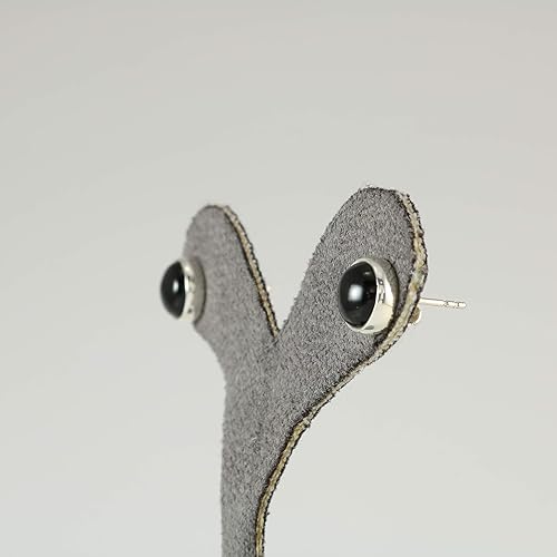 Vista 9 de Sterling Silver Black Onyx Handmade Round Stud Earrings for Women & Men - 9mm Black Onyx Cabochon