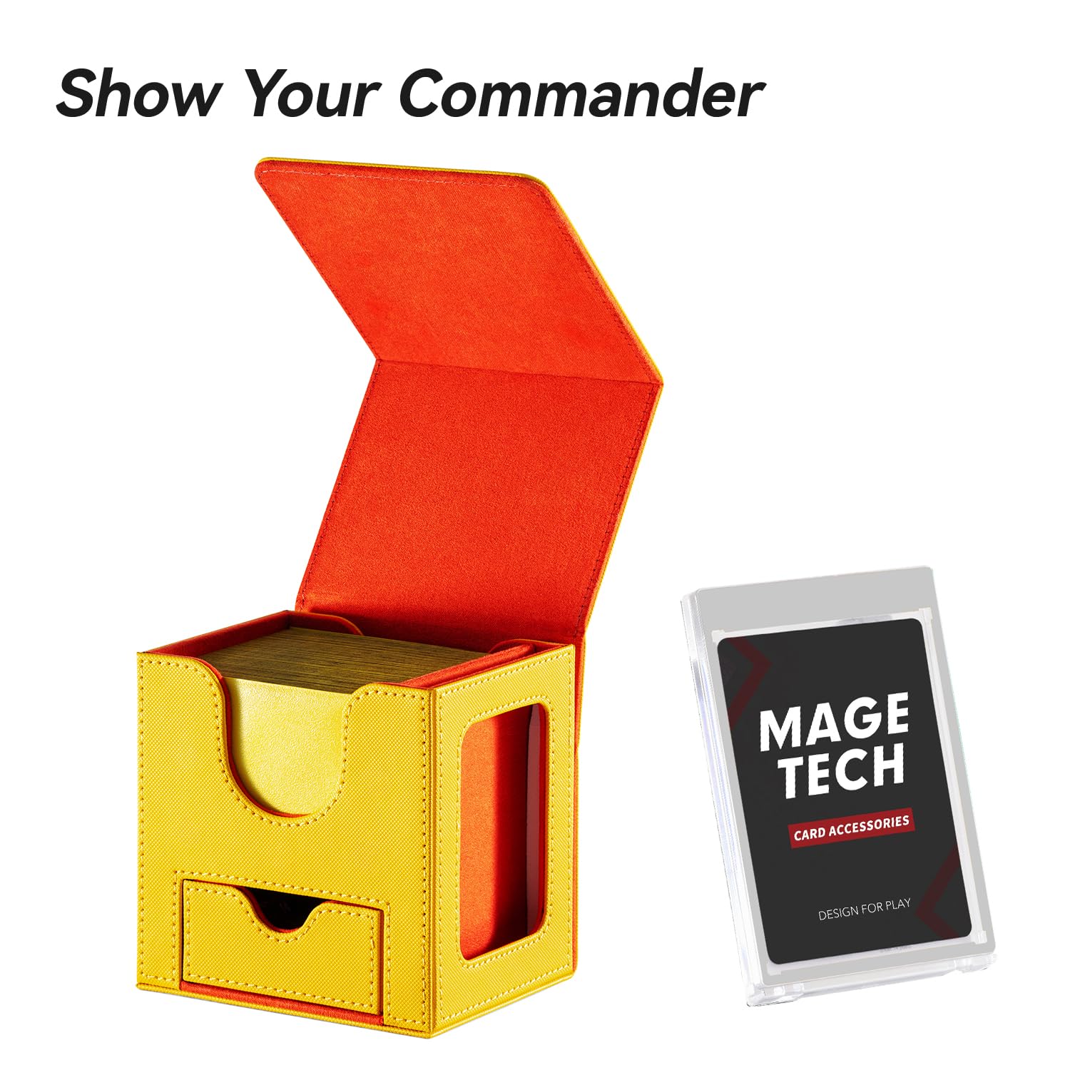 Mage Tech Scatola per mazzo di carte per MTG Commander, design brevettato, display Commander, adatta a 100 carte a doppia manica, vassoio per mattoni e dadi da 35 pt, pizza (L)