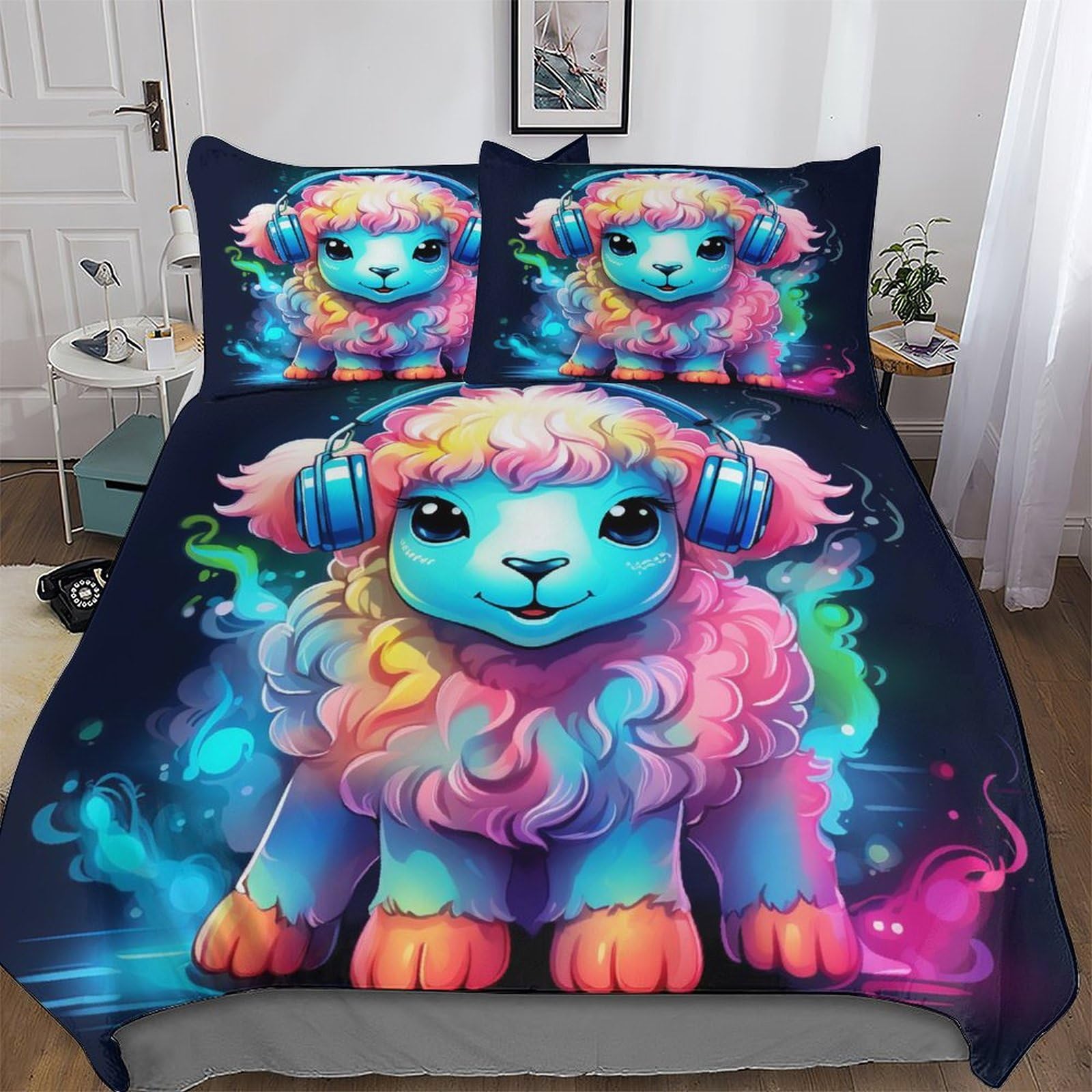 Housse de couette 200x200 mouton parure de lit 3 pièces microfibre pour lit double