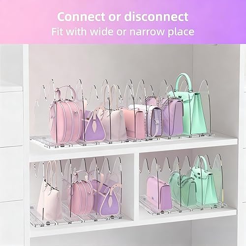 Miniatura 9 de ANTOWIN Paquete de 2 organizadores transparentes para armario, divisor de estantes ajustables, separadores de bolsos, organizador de almacenamiento,