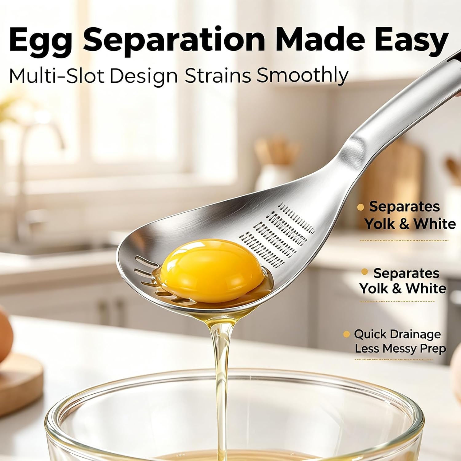 Multifunctional Cooking Spoon 304 Stainless Steel Kitchen Utensil,Cooking Spoon with Grinding Teeth, Drain Slots and Hang Hole for Garlic Grinding, Egg Separating, Straining and Serving