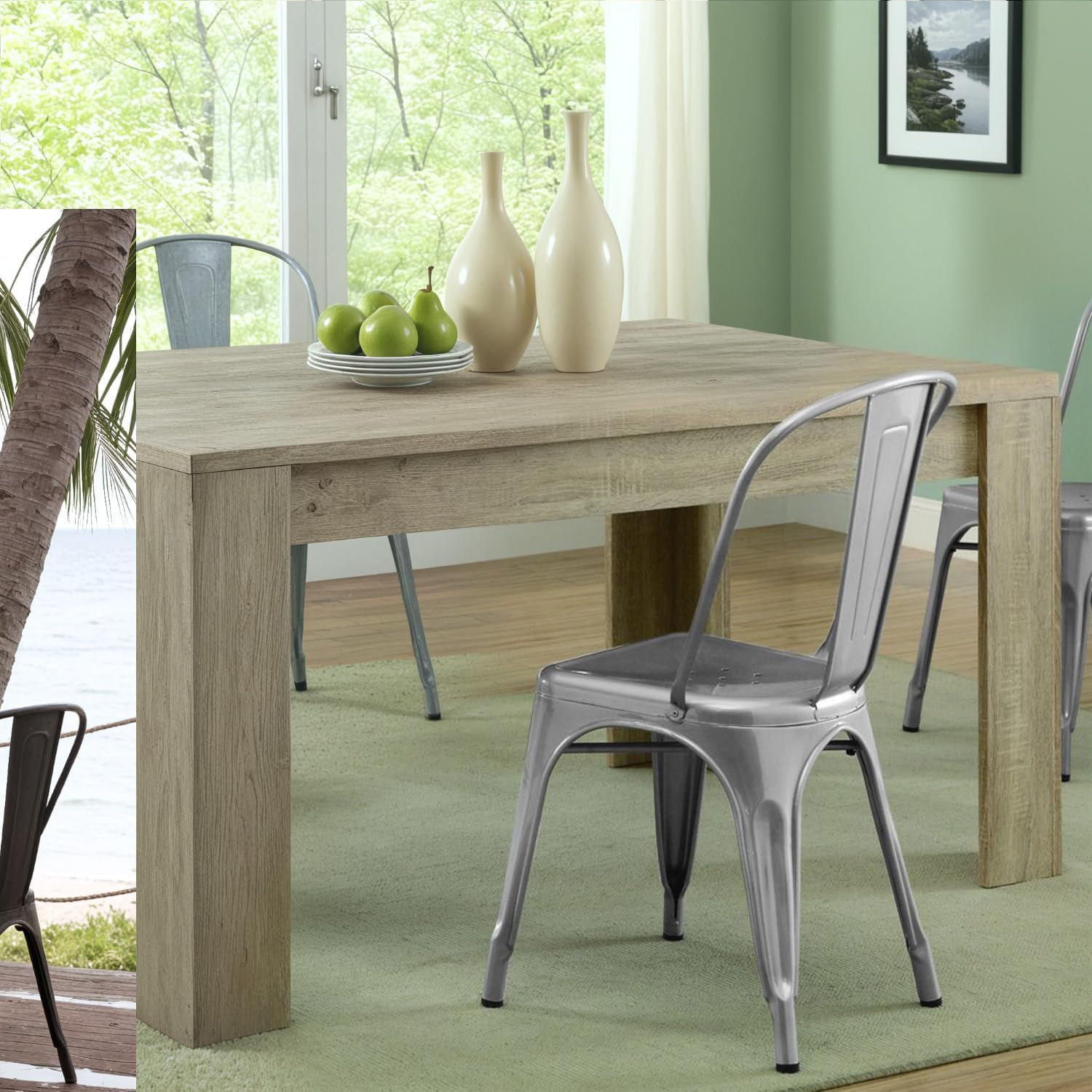 JUMMICO Metal Dining Chair Stackable Indoor Outdoor Industrial Vintage Chairs Bistro Kitchen Cafe Side Chairs with Back Set of 4 (Silver)