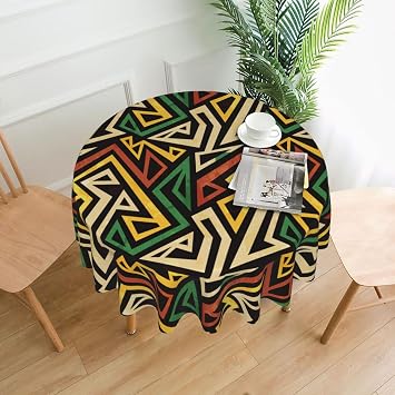 African Tribal Round Tablecloth, 60 Inch, Geometric Pattern