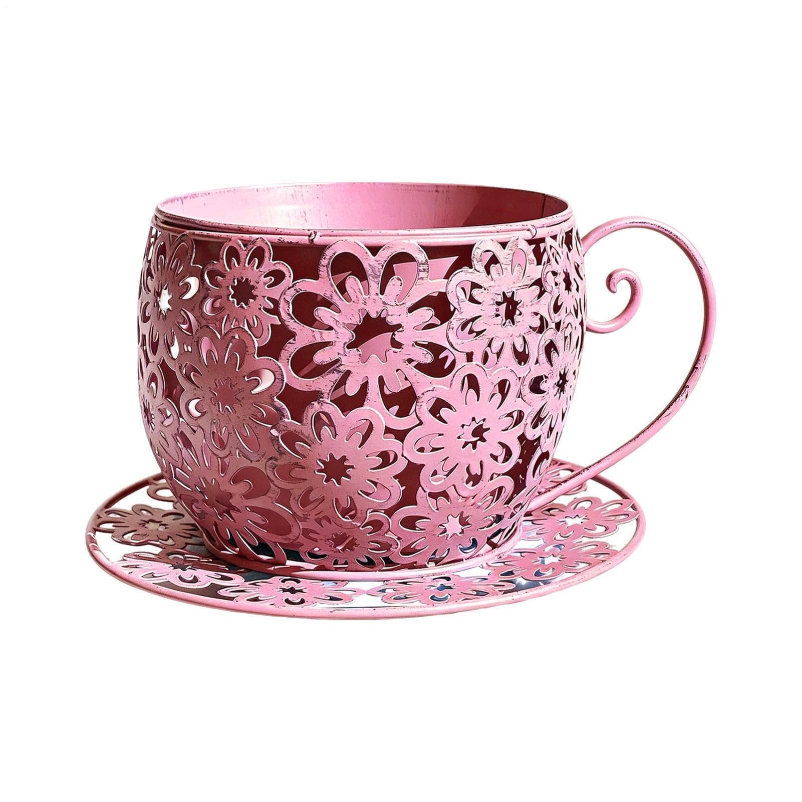 Teacup Iron Planter, Cute Hollow Flower Pot Indoor Outdoor Farmhouse Decor