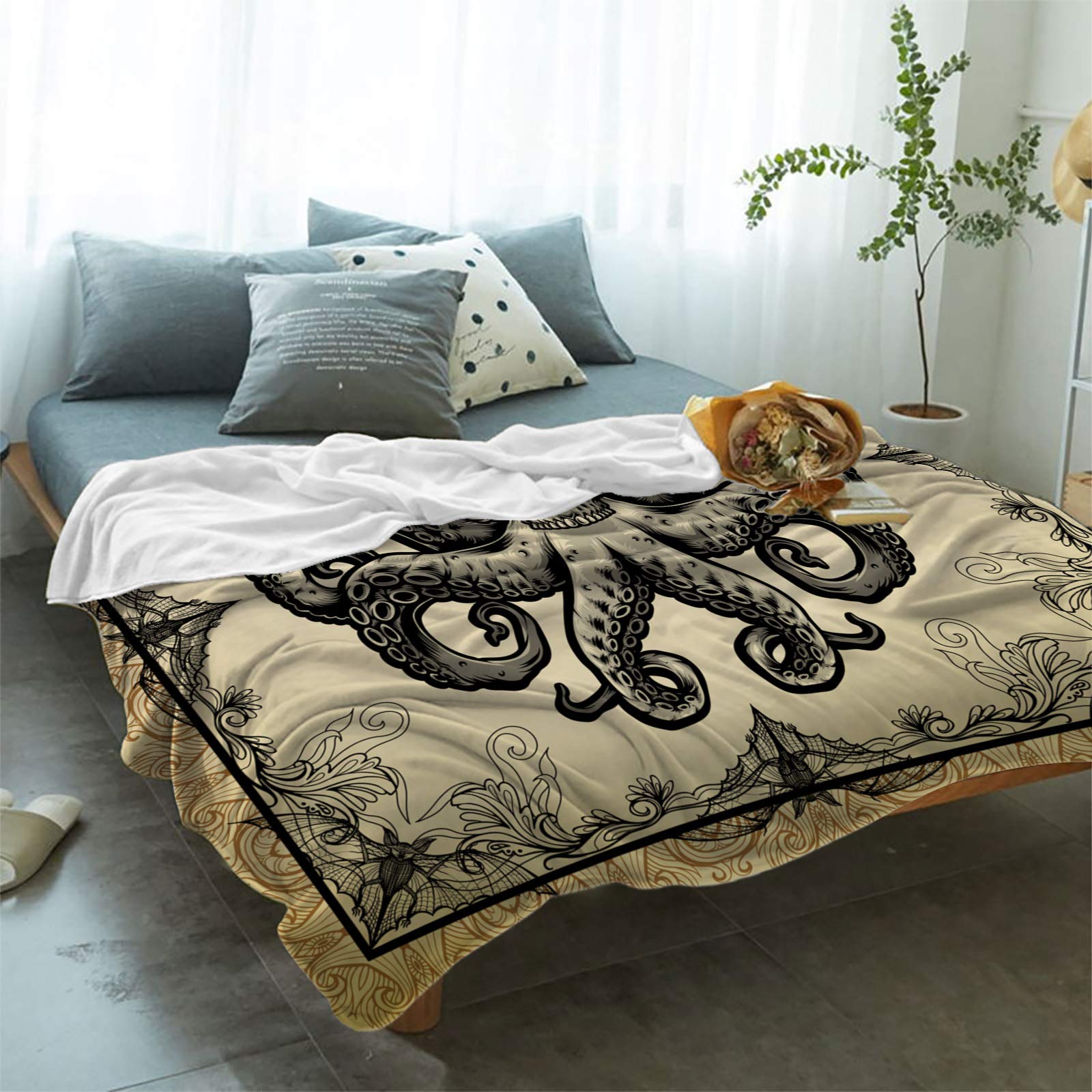 Coperta con teschio, idea regalo per adulti e bambini, in flanella, motivo gotico, con scheletro gotico, morbida e leggera, decorazione per la casa, divano, letto, 203 x 152 cm
