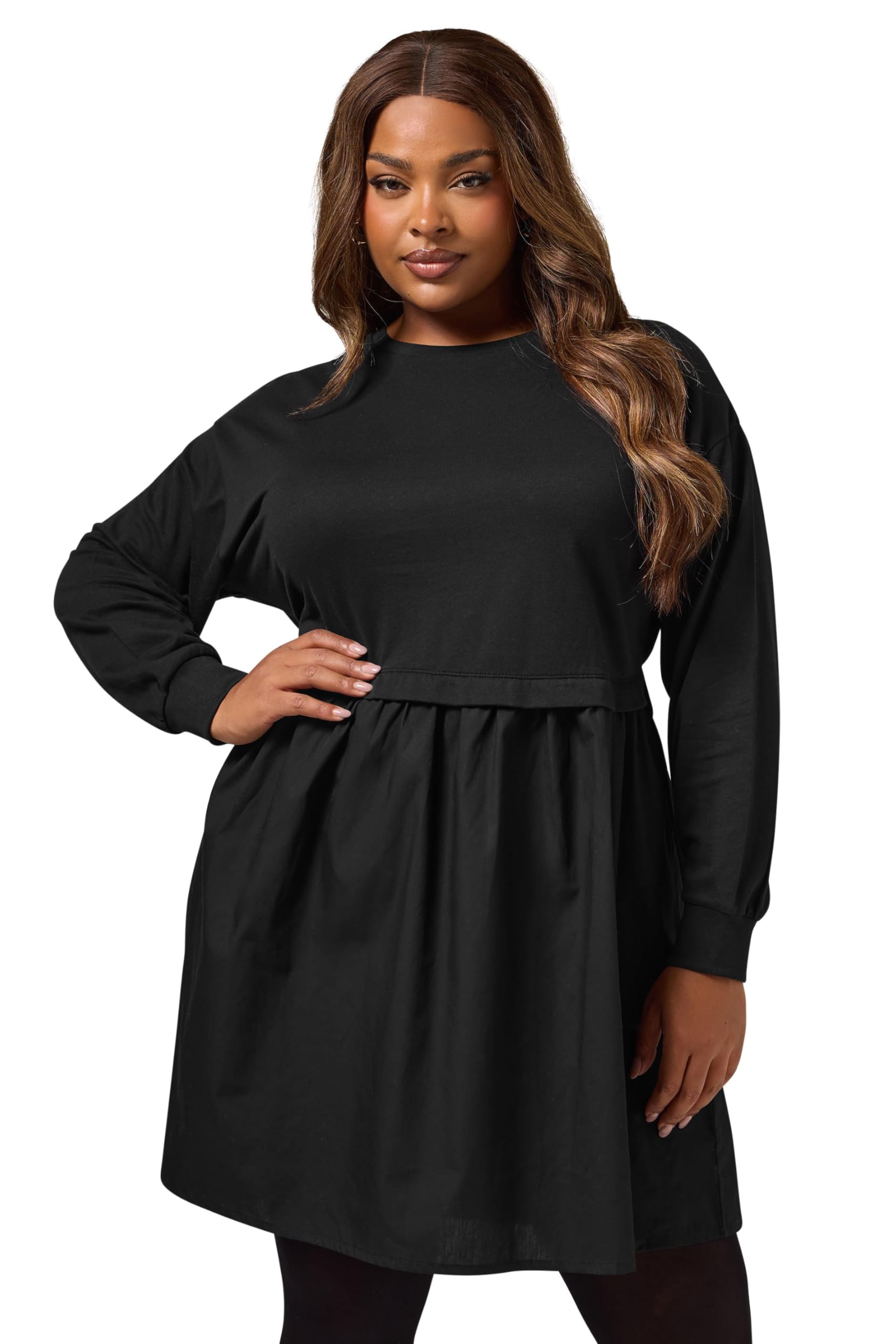 Yours Women's Black Curve 2-In-1 Poplin Jumper Dress - Plus Size Curve