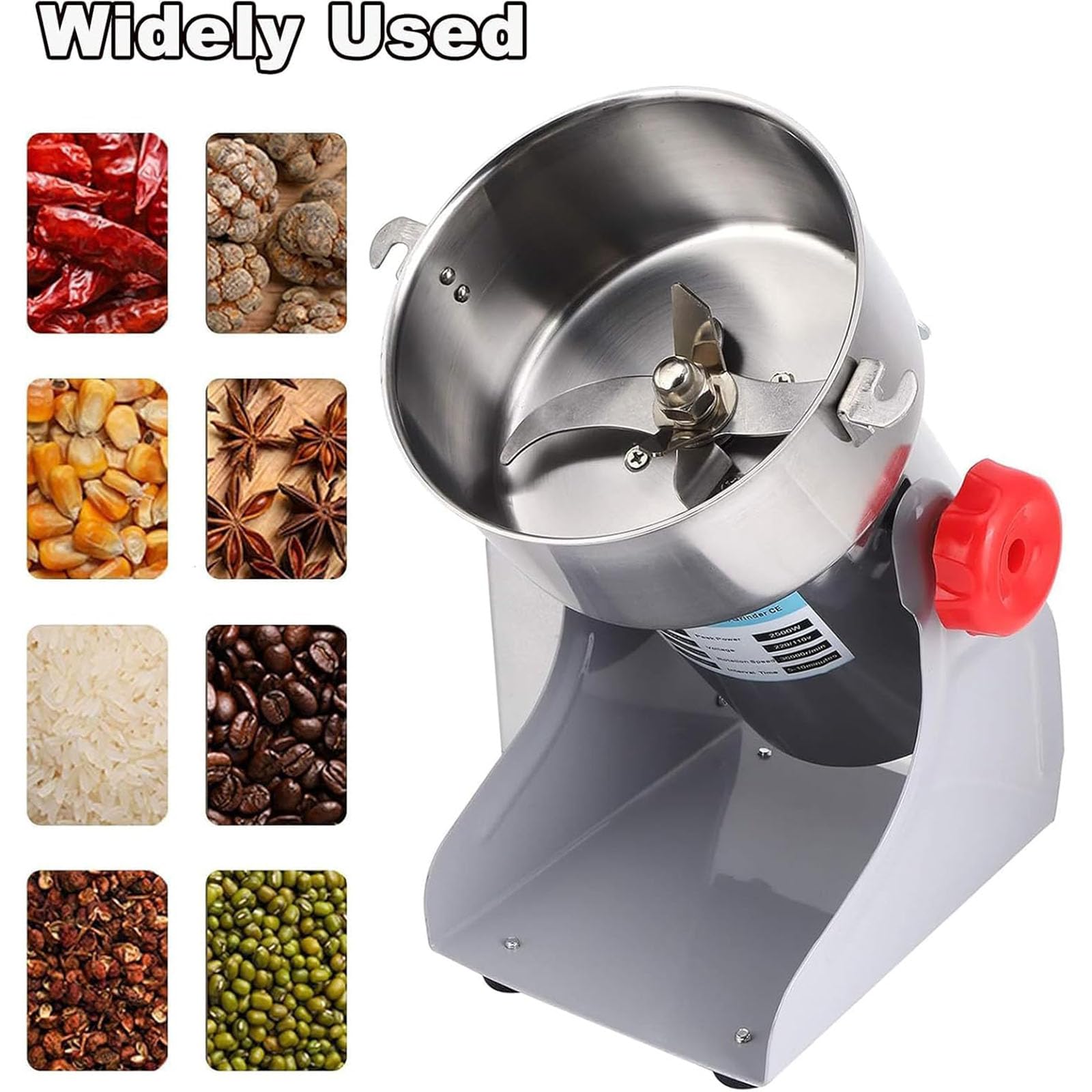 Mulino elettrico per cereali, in acciaio inox, 35000 giri/min, con tre per spezie, noci, cereali, tipo oscillante, capacità 1500 g