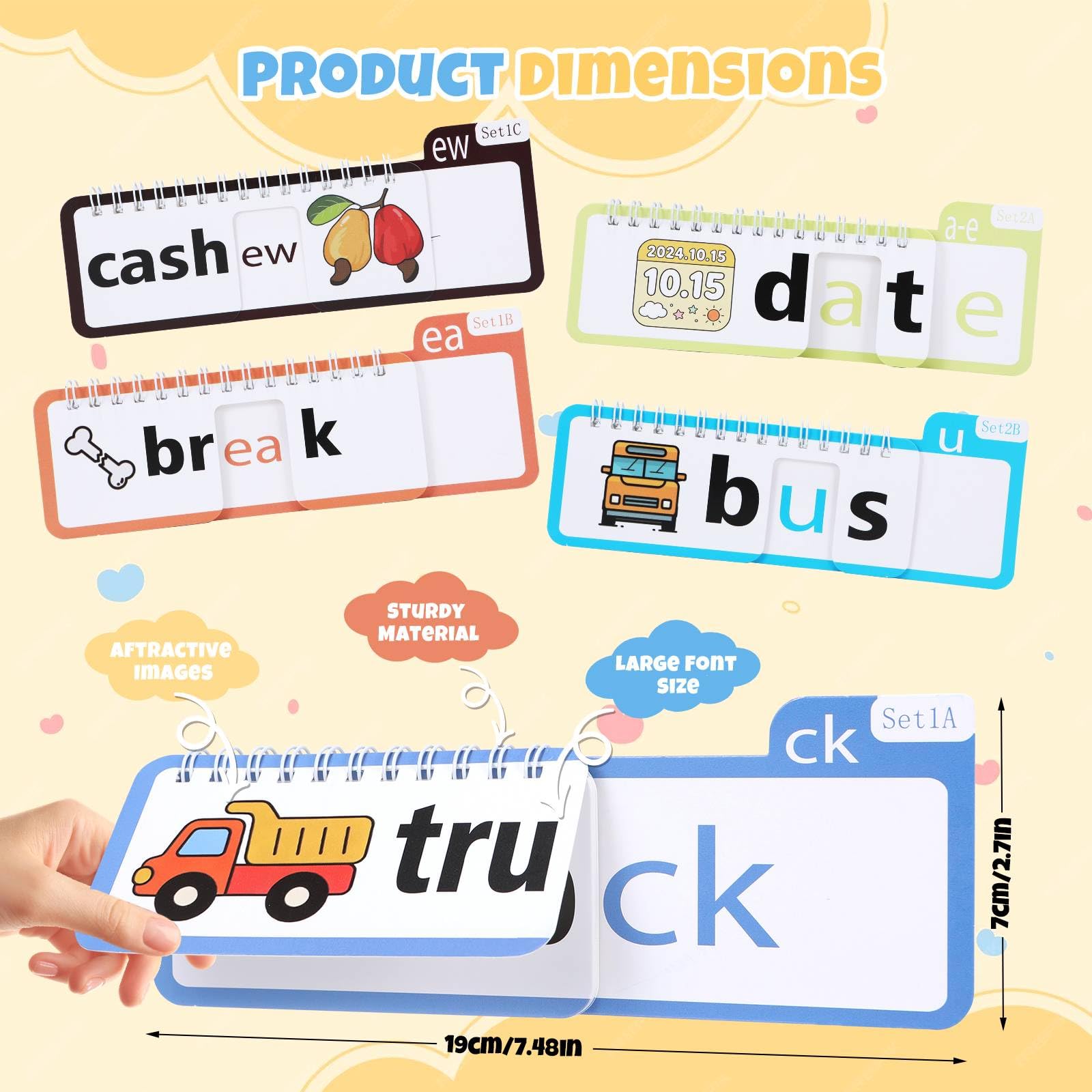 Phonics, Flash Cards Word Family Build Book, 40 libri a fogli mobili, per imparare a leggere le schede flash della fonica, schede flash con parole visive, scuola materna per bambini, attività di