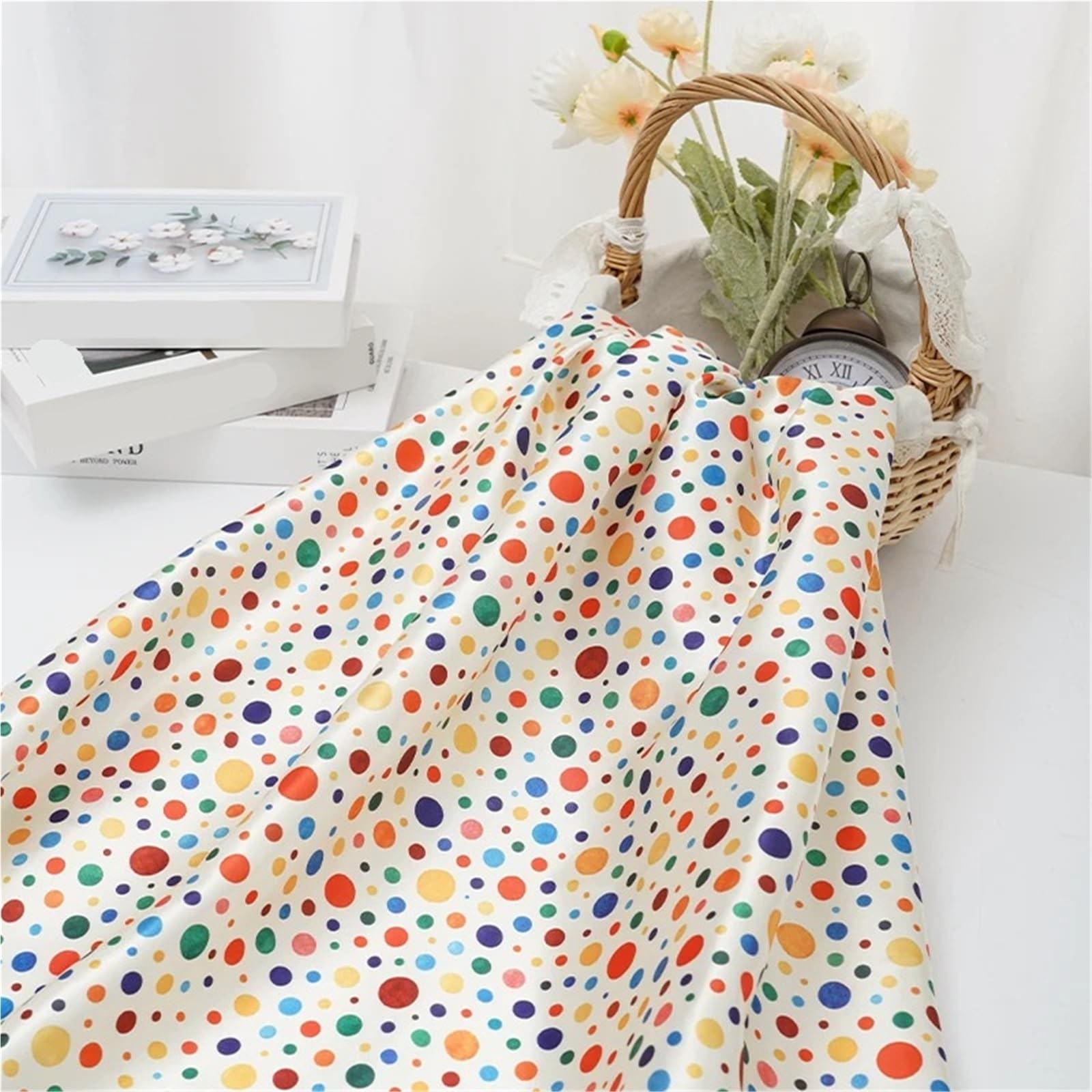 Tela de lunares Tela satinada suave y transpirable con estampado de puntos for vestidos, faldas tirantes, ropa for niños, pijamas, materiales costura DIY, 0,5 m/1m/5m(Color2,500x150cm)