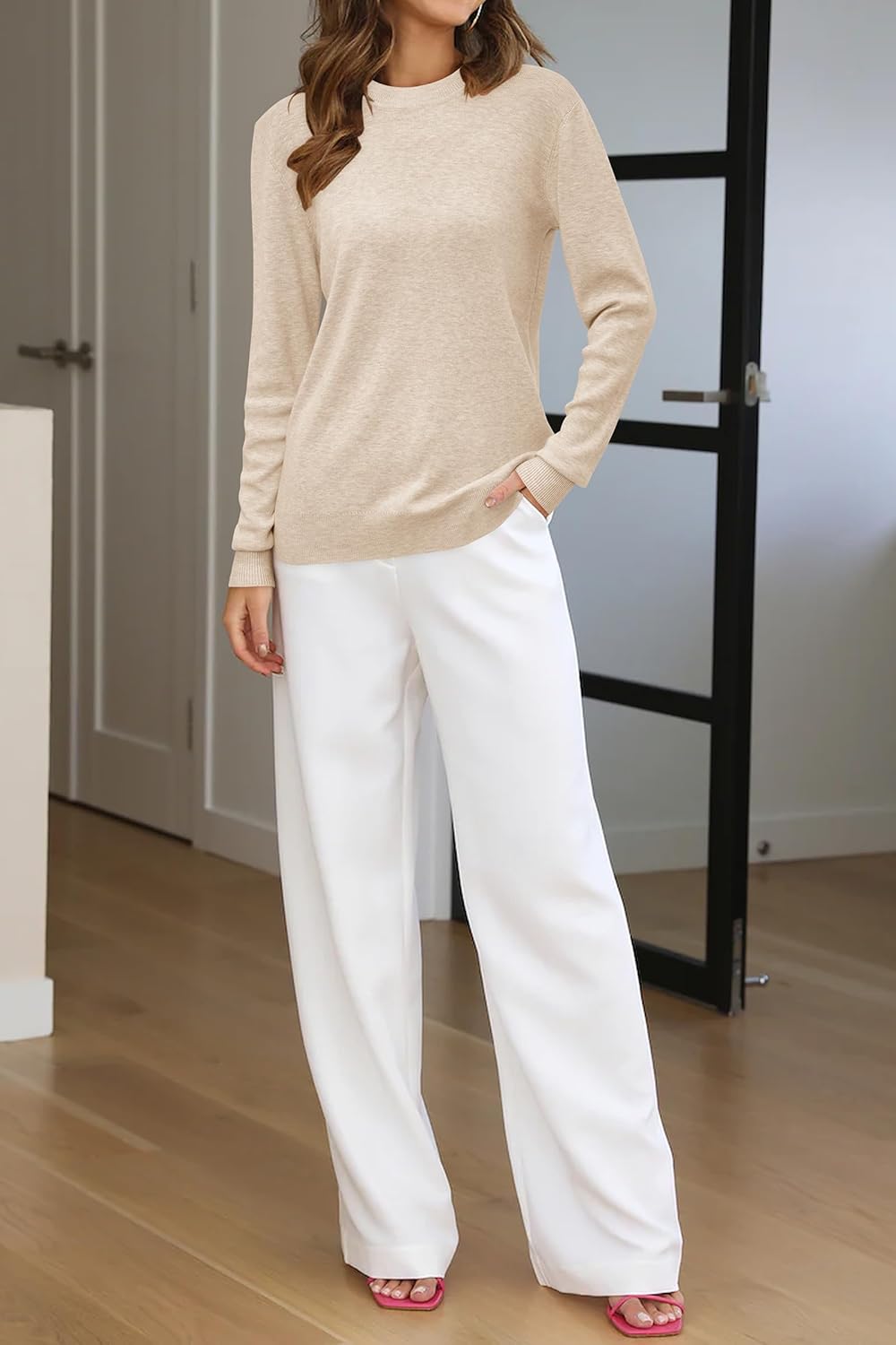 Arach&Cloz Women's Wool Blend Classic Crew Neck Casual Fall Sweaters - Image 5