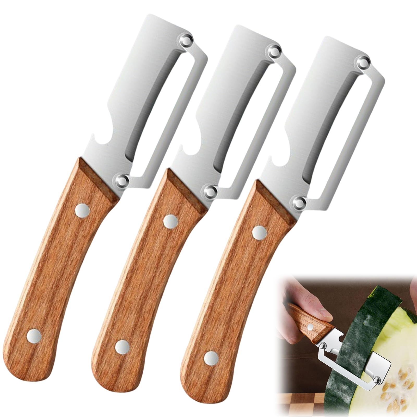 Stainless Steel Vegetable Peeler with Wooden Handle - Ergonomic Potato Peeler & Fruit Slicer, Sharp Blade for Carrot, Apple, Kiwi, Orange, Easy Grip Kitchen Tool (1 Pack) — view 10
