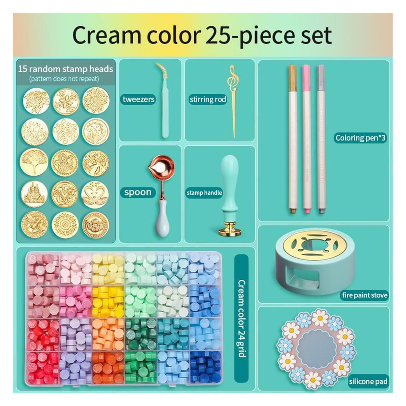 Ceralacca Set Di Timbri for Sigillo Di Cera | Kit di sigillatura laccato Forniture fai da te Scrapbooking Invito a nozze decorativo(Set 13-25pcs)