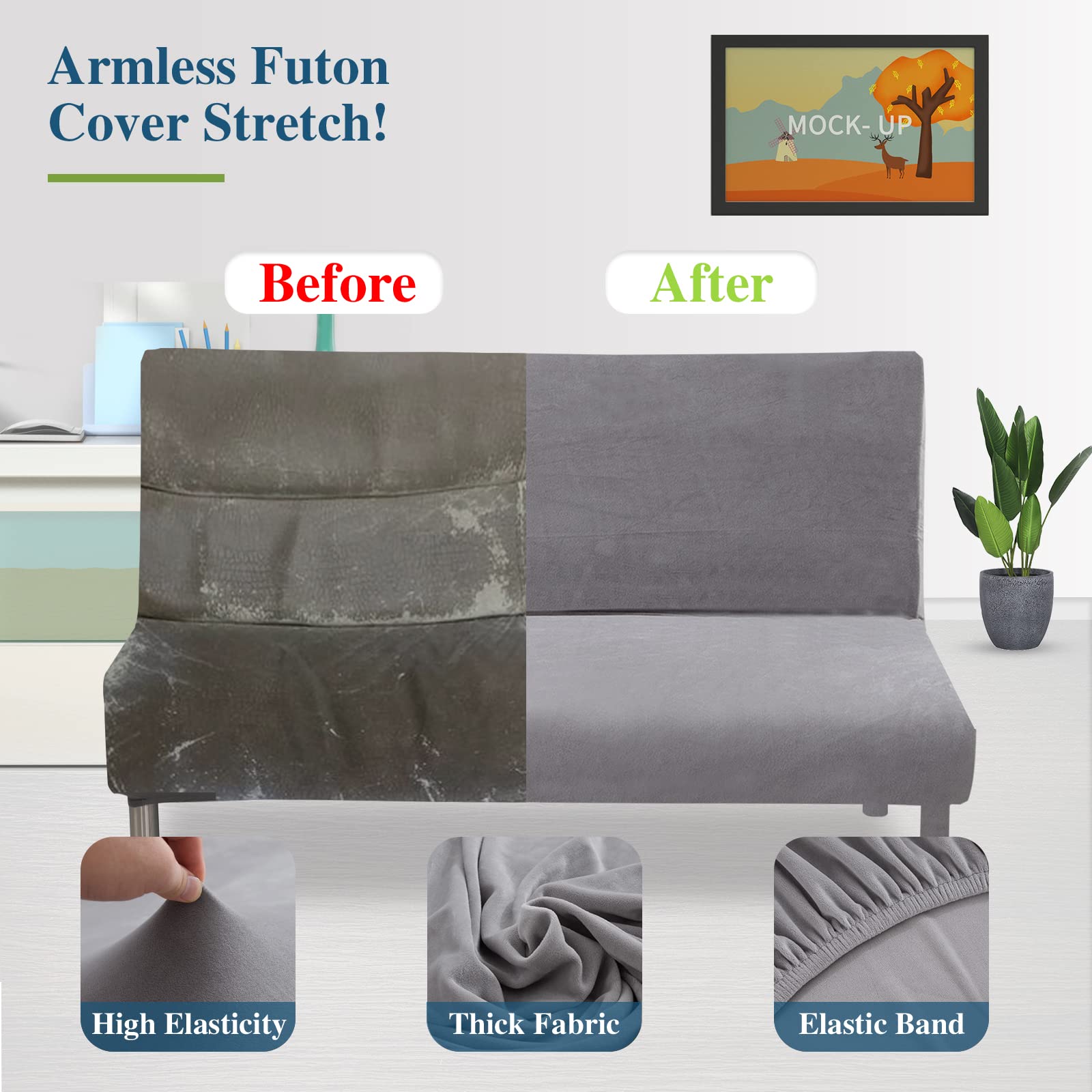 Jaotto Copridivano 2/3 Posti Senza Braccioli Elasticizzato,Fodere Copridivano Letto Antigraffio Lavabile Rimovibile,Copridivano Clic Clac Elastico Pieghevole Antiscivolo Casa Soggiorno,Grigio Argento