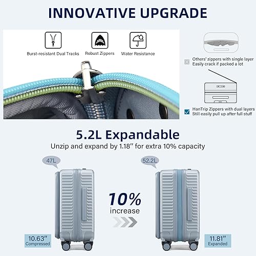 Miniatura 8 de Maletas ligeras de viaje con portavasos y soporte para teléfono, Plateado (Arctic Silver), Ampliable a 20 pulg.