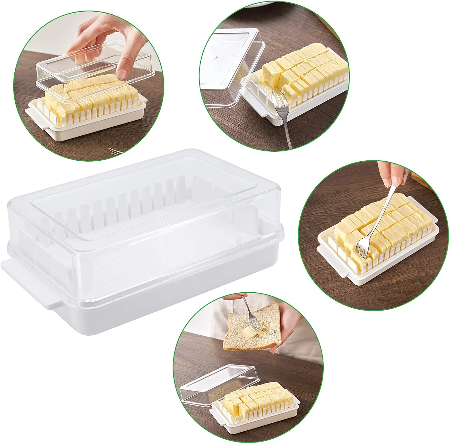 Butter Dish with Lid, Plastic Butter Dish with Cutting Groove Design