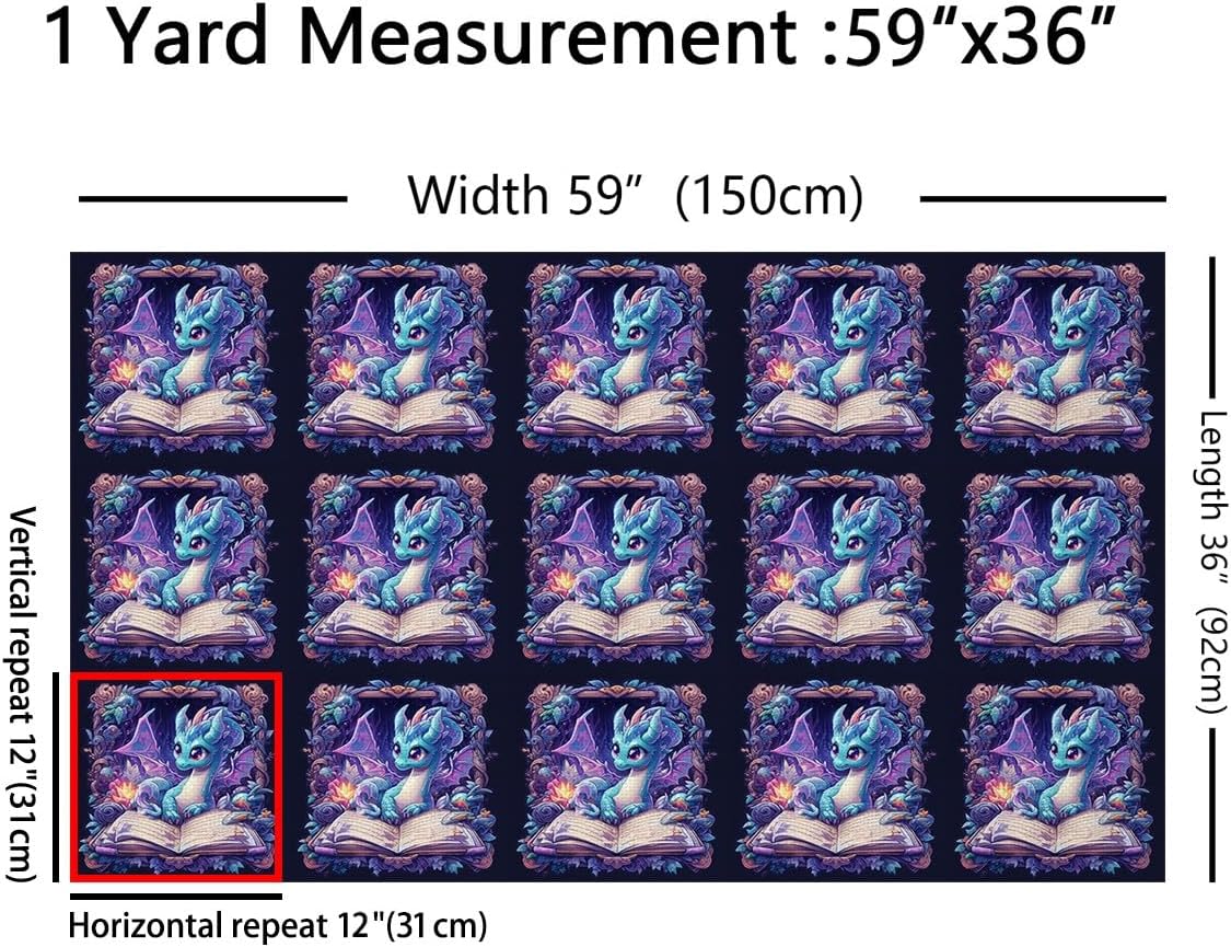 Erosebridal Blue Dinosaur Fabric by The Yard,Cartoon Magic Dragon Upholstery Fabric,Mysterious Book Floral Decorative Fabric,Ancient Animal Indoor Fabric for Kids Boys Girls,Blue Purple,3 Yards