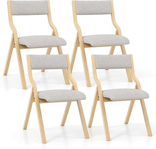 Miniatura 1 de GOFLAME Juego de 4 sillas plegables de comedor, sillas plegables ensambladas con asiento acolchado y marco de madera maciza, sillas adicionales