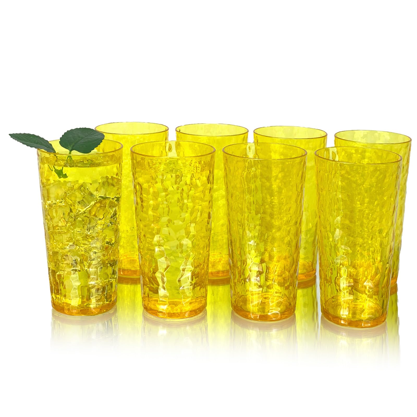 Yanglonghui 24-Ounce Plastic Tumblers (Set of 8), Reusable Plastic Mugs, BPA-Free Acrylic to Drink Mugs, Shatter Resistant, Textured Interior, Dishwasher Safe (Yellow, 24 Ounce)