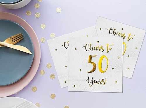 Miniatura 4 de Servilletas de cóctel de Cheers to 50 años, decoraciones de feliz cumpleaños número 50 para hombres y mujeres, decoraciones de aniversario de boda,