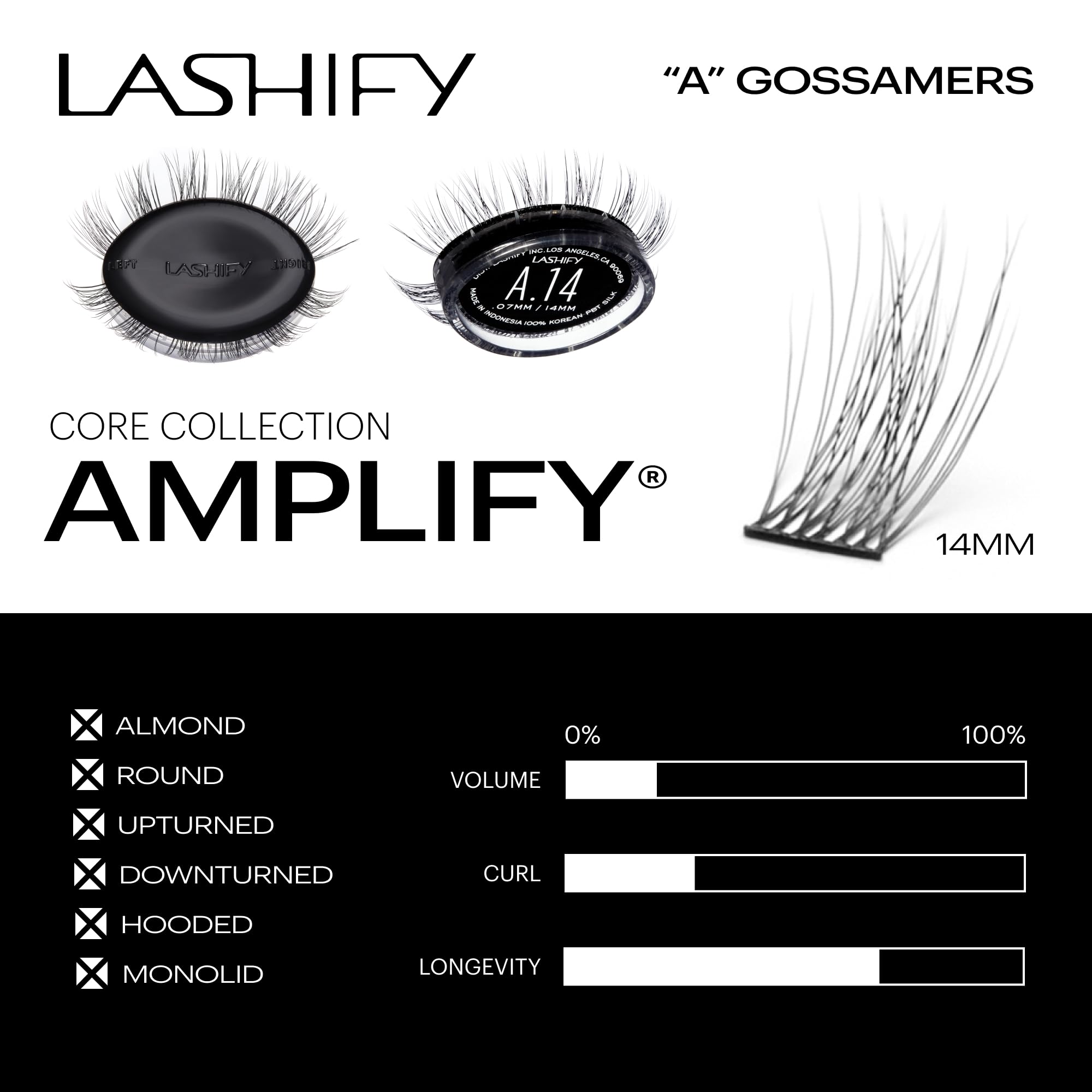 Lashify | Amplify Gossamer DIY Wimpernverlängerung, Nachfüllpackung, 14 mm, Schwarz, einfache künstliche Wimpern für einen natürlichen Look