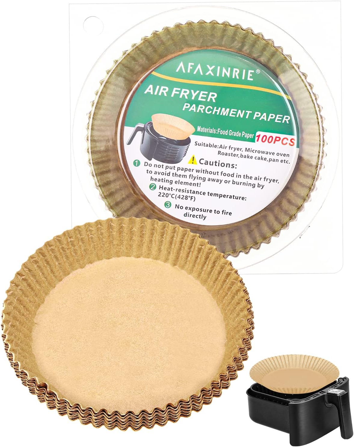Air Fryer Liners, Air Fryer Disposable Paper Liner, Parchment Paper for Air Fryer, Waterproof and Oilproof, Perfect for Air Fryer, Microwave and Oven, Non-stick Air Fryer Paper(100Pcs 6.3", Natural)
