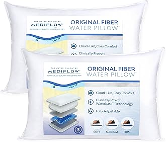 Mediflow Original Fiber Water Pillow - Twin Pack, Polyester, Bed Pillow, Neck Pain Relief, Multi Position Sleeper