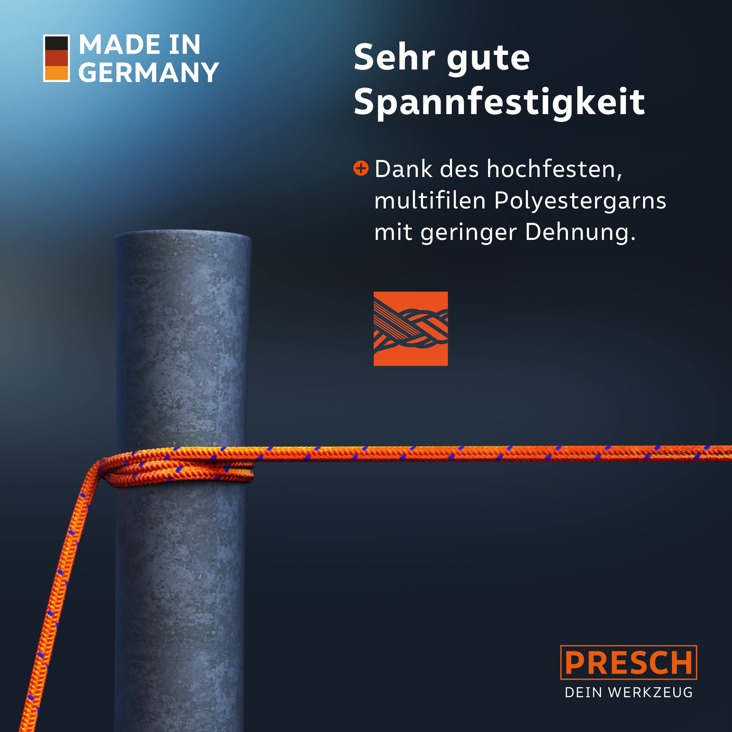 Presch Maurerschnur 100m | Ø2,0mm | Polyester | Reißfeste, witterungsbeständige Richtschnur mit Spule | Knotenfeste Bauschnur - Extrem langlebig und hochwertig
