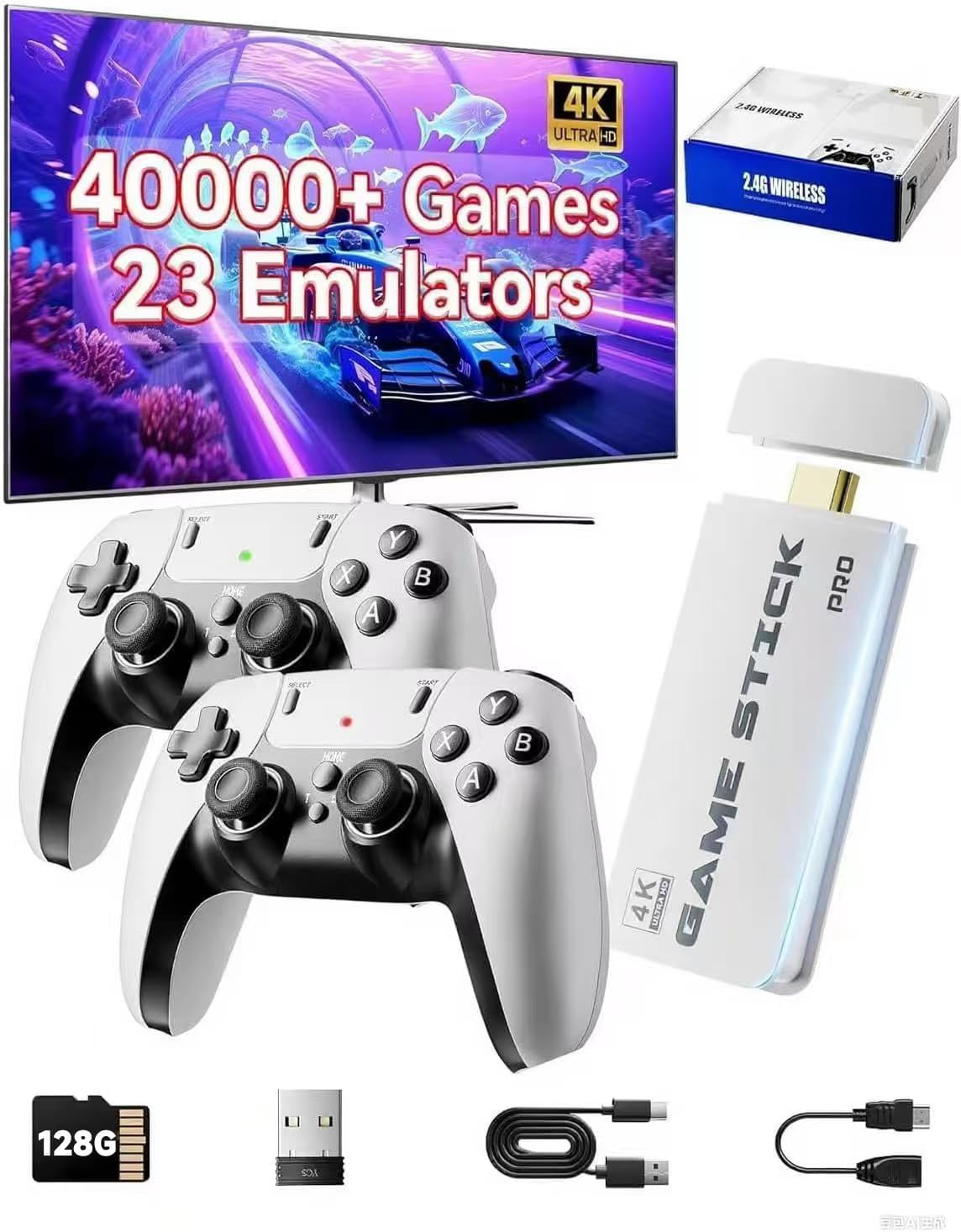 Product image of Console di gioco retrò 2025, console per videogiochi HDMI 4K con oltre 40.000 giochi e 23 emulatori, stick per videogiochi plug and play con controller wireless 2.4G dual upgrade
