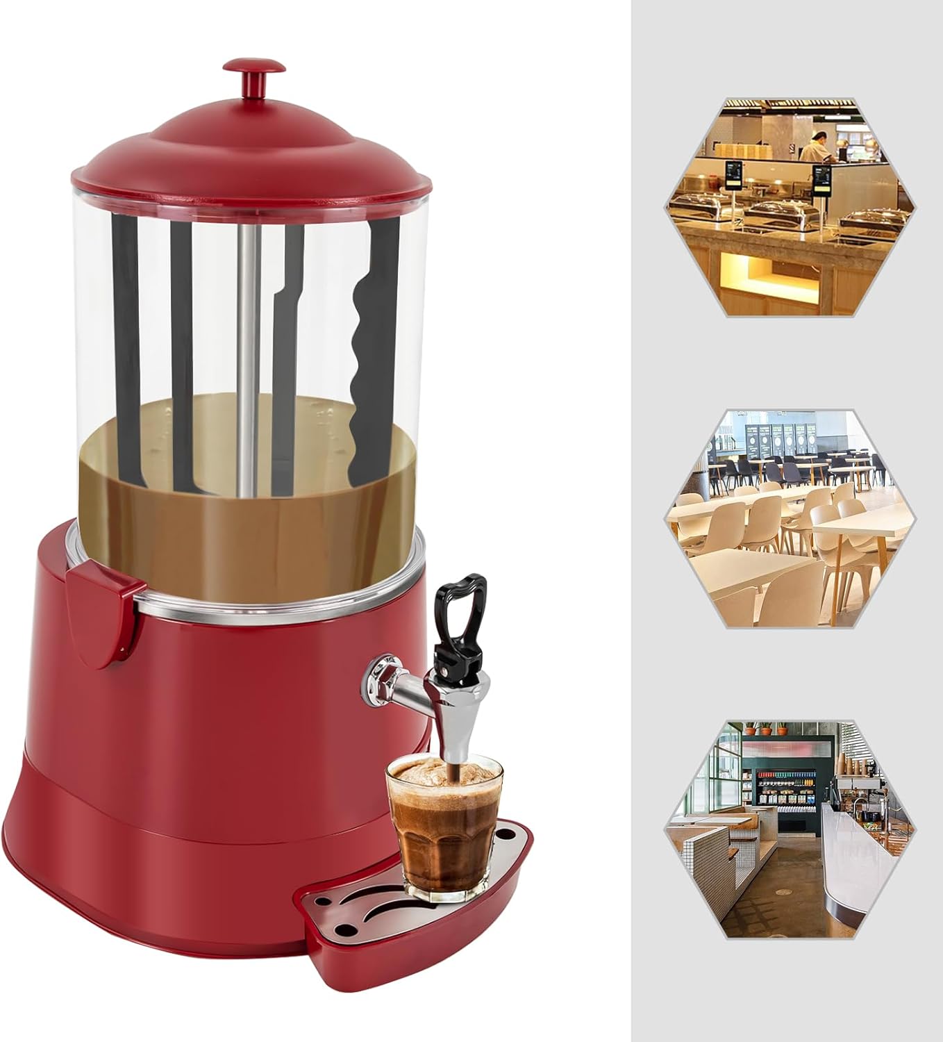 Commercial Hot Chocolate Maker - 10L Heating & Mixing Machine, 110V Dispenser for Chocolate, Coffee, Juice, Milk