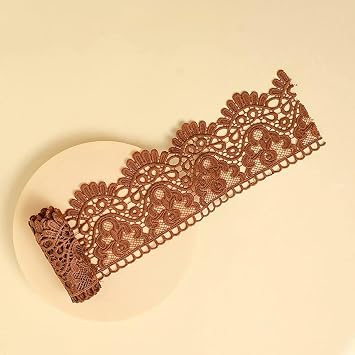 YYCRAFT Lace Trim Embroidery,4 Inch Wide Curtain Tablecloth Slipcover Bridal DIY Sewing 6 Yards,Brown
