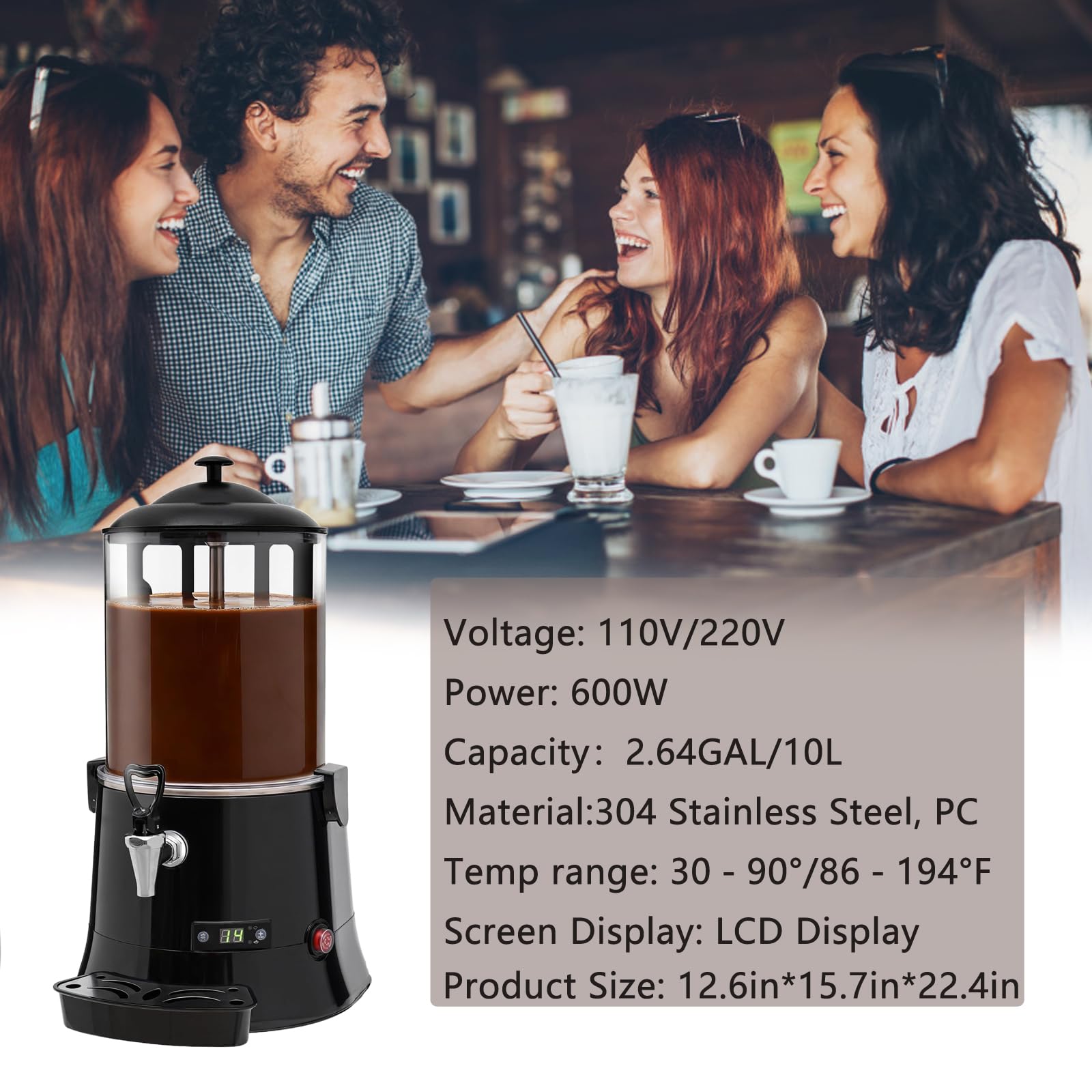 Machine à Chocolat Chaud Et Distributeur De Boissons Professionnels, Chauffe-Lait éLectrique 5l/10l, Distributeur De Chocolat Chaud 600w pour CaféS Et Restaurants,10L