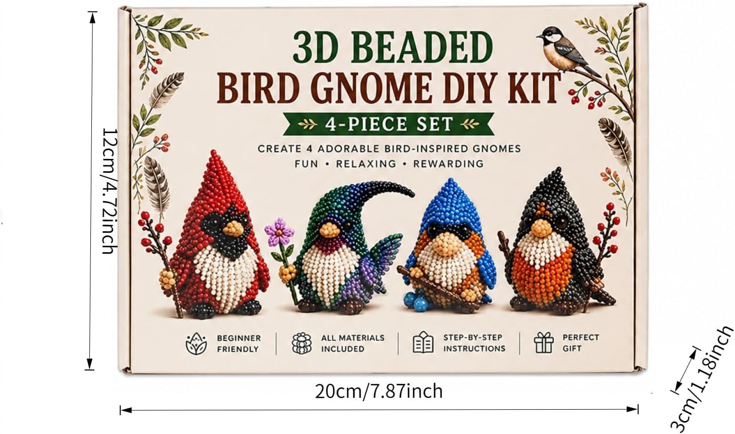 3D Beaded Animal Kit 2026 Limited Edition 3D Animal Beaded Gnome DIY Kit 4Pcs Gnome Tiny DIY Kit For Beginner Cute Bead Art Crafts Handmade Gift For Beginners & Craft Enthusiasts With Instructions B