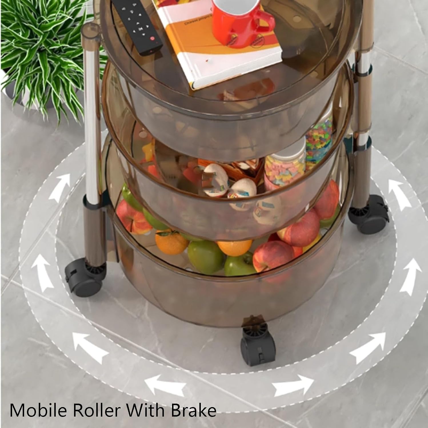 3/4/5 Tiers Storage Rotating Basket,Rotating Fruit and Vegetable Shelf,PVC+Stainless Steel Tubing Bathroom Shelf,Saves Space(Color 1,4 Tiers)