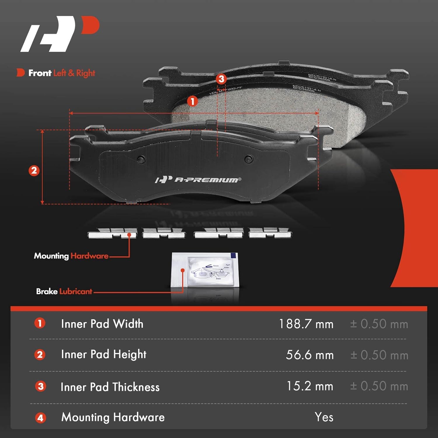 A-Premium Front Ceramic Brake Pads Set Compatible with Dodge Models - Durango 2003-2006, Ram 1500 2002-2005, Ram 1500 Van 2003, with Hardware, 4-Pack