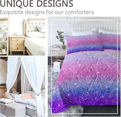 Miniatura 8 de Blessliving - Juego de edredón de 3 piezas estilo boho de luna y plumas reversible para cama tamaño King, juego de cama con 2 fundas morado con