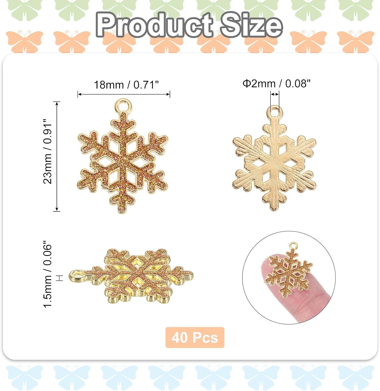 uxcell Snowflake Charm, Alloy Gold Plated Snowflake Pendant for Jewelry Making DIY Bracelet Necklace Earring Phone Accessories Keychain Crafting, - Image 2