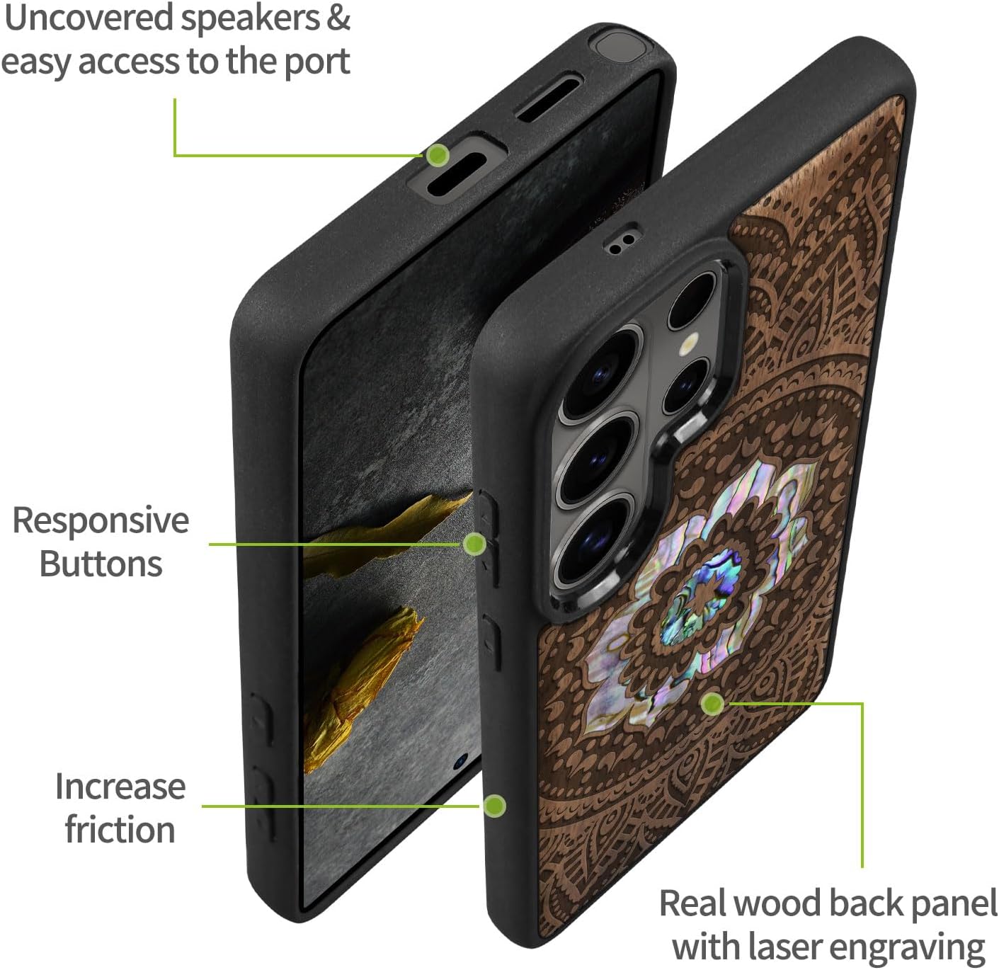 Carveit Magnetic Wooden Case for Samsung Galaxy S26 Ultra Case, Wood Artisan Engraved & Handmade Shell Inlaid, Compatible with MagSafe Wireless Chargers (Mandala Pattern) Walnut