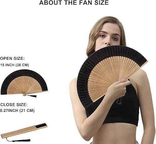 Miniatura 2 de Amajiji Abanico plegable de seda de bambú de 8.27 pulgadas (8.3 in), encantador chinojaponés, elegante, estilo retro, vintage, el mejor regalo para