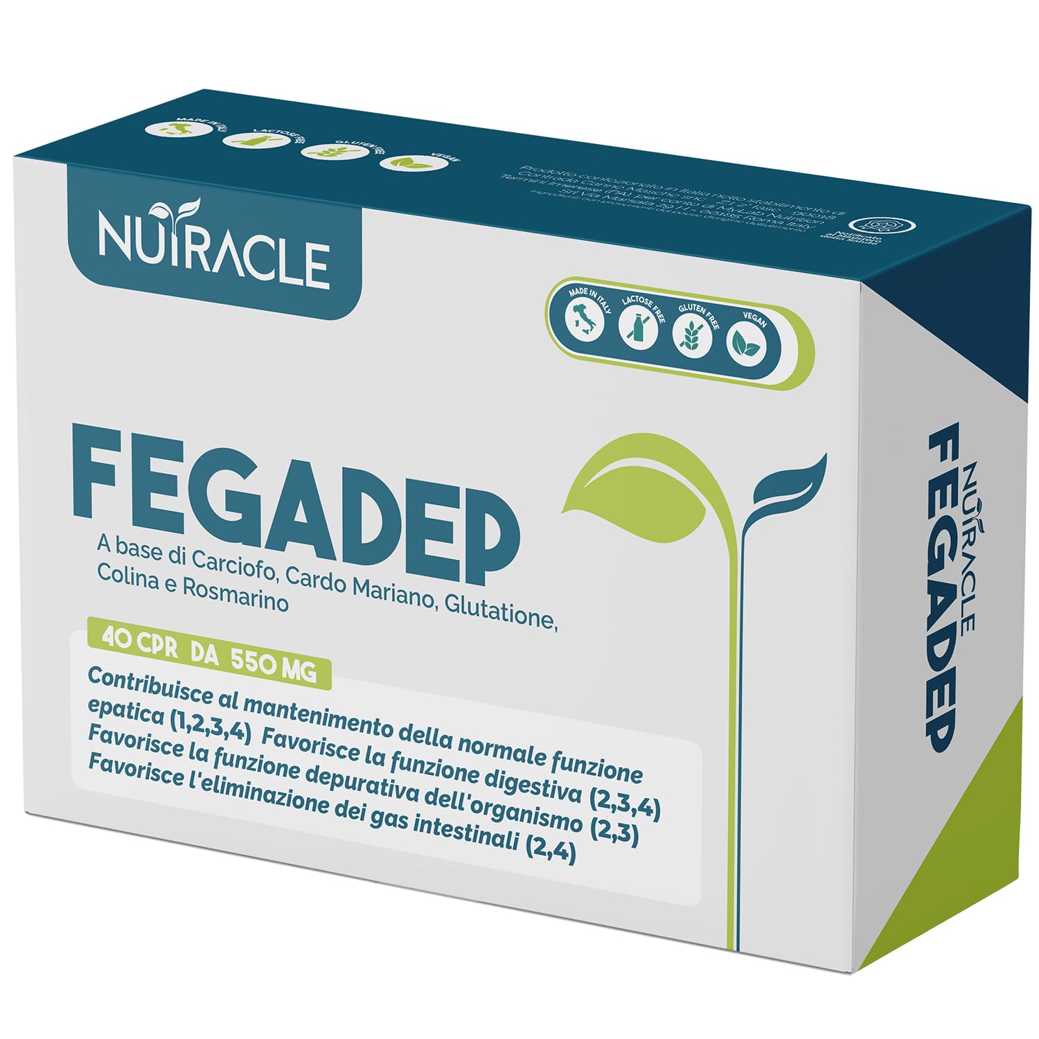 Nutracle, FegaDep Integratore Fegato Detox con Cardo Mariano, Carciofo, Colina, Glutatione e Rosmarino - Drenante Depurativo per favorire Digestione (40 compresse (confezione da 1))