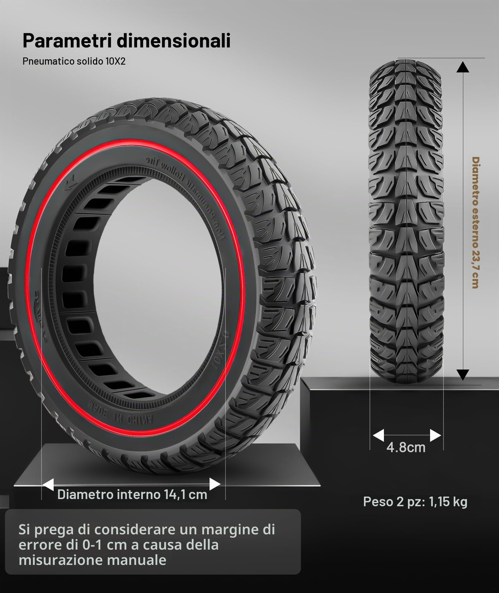 SYACHI 10x2 Ruota Offroad Elettrico,Pneumatico in Gomma Piena, Tubeless Ruote di Ricambio Anteriore/Posteriore a Prova di Foratura,10x2,0 Pollici Pneumatici Scooter, 2PC